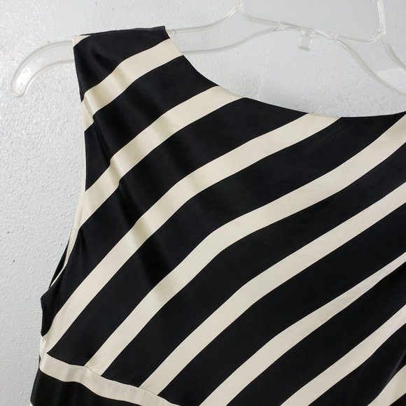 Tommy Hilfiger Size 4 Silk Cream Black Sleeveless V Neck Knee Length Dress - Picture 9 of 12